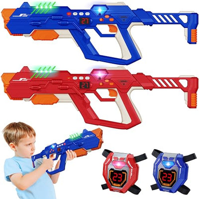 Laser Tag Guns Set of 2 & Vests, 2 Player Digital LED Display, Infrared Multi-Function Toy Gun, Arcade Gifts for Kids & Adults, Indoor & Outdoor Play Toy for Boys Girls for 8-12+ Years Old