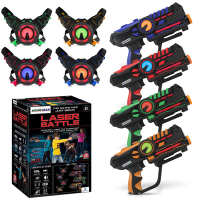 Laser Tag Guns - Set of 4 Rechargeable Kids Toys with Vests - Indoor and Outdoor Multiplayer Laser Tag Set for Kids, Teens, and Adults - Long Range 150 ft - Kids Games for Ages 8 and Up