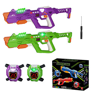 Laser Tag Guns Set of 2 & Vests, 2 Player Digital LED Display, Infrared Multi-Function Toy Gun, Arcade Gifts for Kids & Adults, Indoor & Outdoor Play Toy for Boys Girls for 8-12+ Years Old