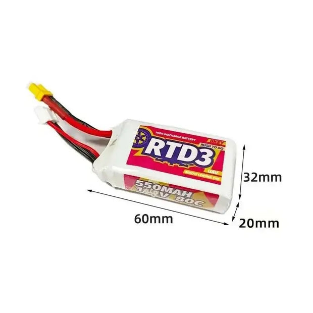 JIKEY RTD3 XT30 550mAH 80C 14.8V Lipo Battery