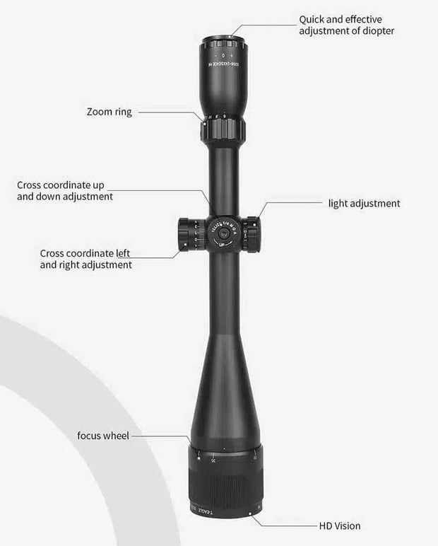 T-Eagle EOS 6-24x50 AOE HK 1/4 MOA Front Parallax Riflescope Red Green Reticle